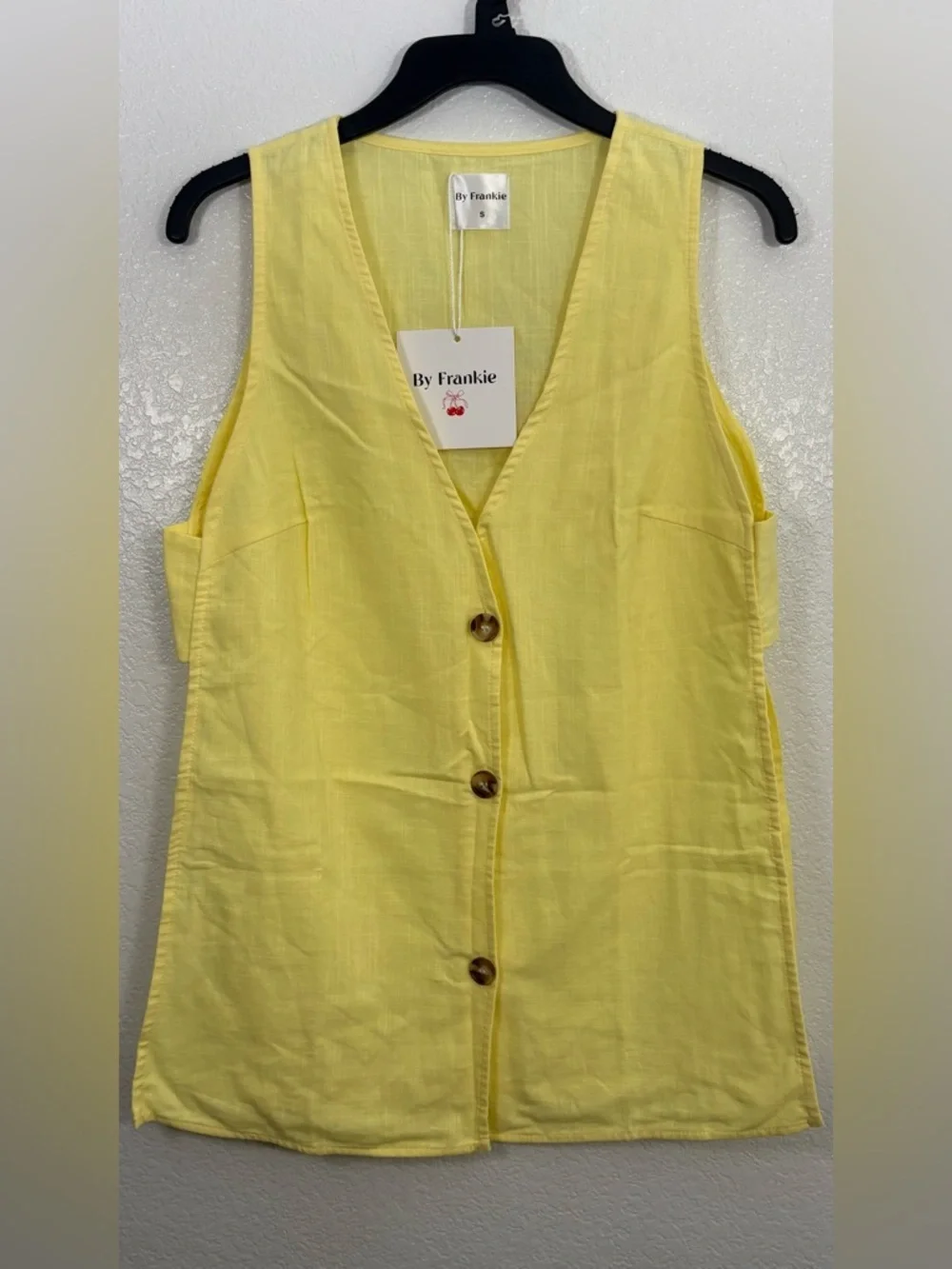 By Frankie Hayley Butter Yellow Button Front Cotton Vest Exposed Sides